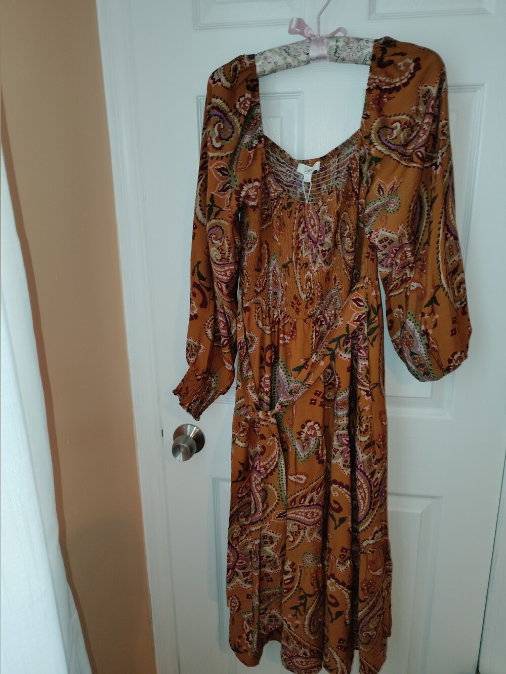 Oddi Autumnal Harvest Paisley Smocked Bodice & Sleeves Midi Dress 🆕 Tags